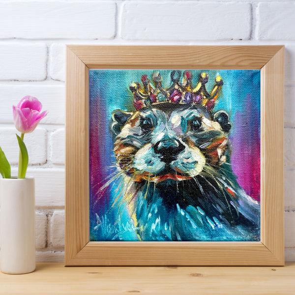 Happy Squeaks Otter Art Original Oil Painting 5” x 5”