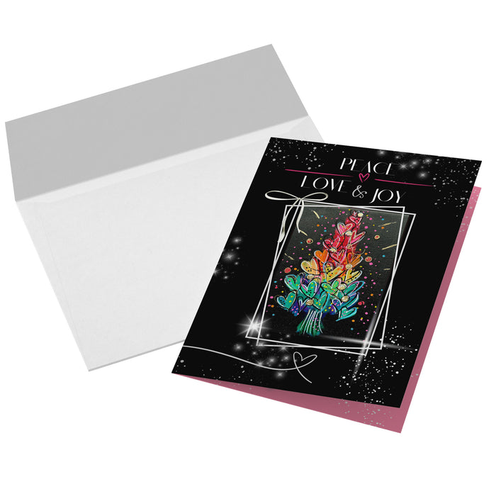 Peace, Love & Joy Colorful Heart Trees Holiday Cards, Set of 10, 30, 50 Allison Luci Art