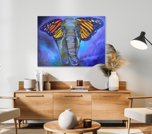 Load image into Gallery viewer, Metamorphosis Purple Tones Elephant with Butterfly Ears Painting Gallery Wrapped CANVAS Print - Multiple Sizes
