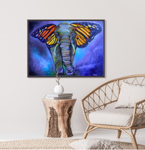 Load image into Gallery viewer, Metamorphosis Purple Tones Elephant with Butterfly Ears Painting Gallery Wrapped CANVAS Print - Multiple Sizes
