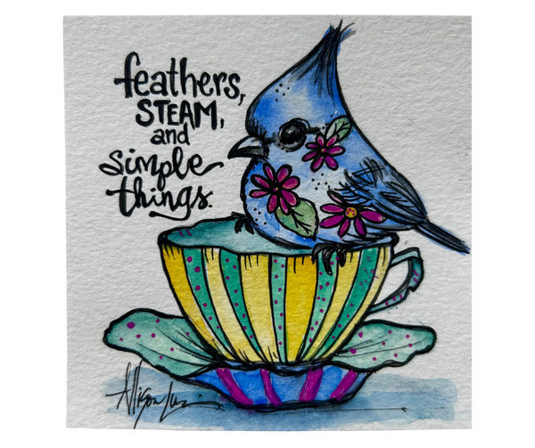 Simple Things Original Watercolor Painting 5”x 5” Framed