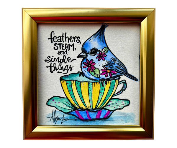 Simple Things Original Watercolor Painting 5”x 5” Framed