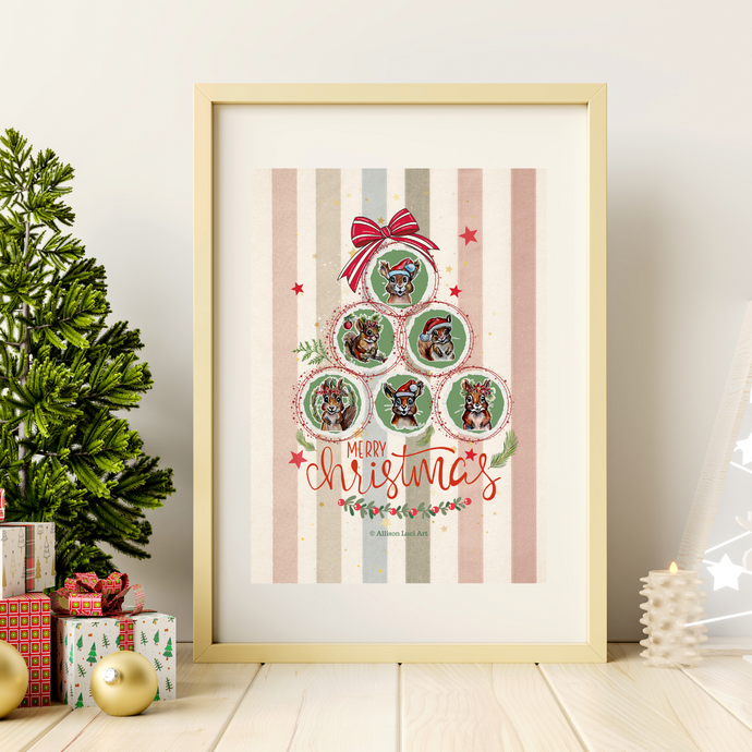 Nuts for Christmas Squirrel Holiday Art Print - Multiple Sizes