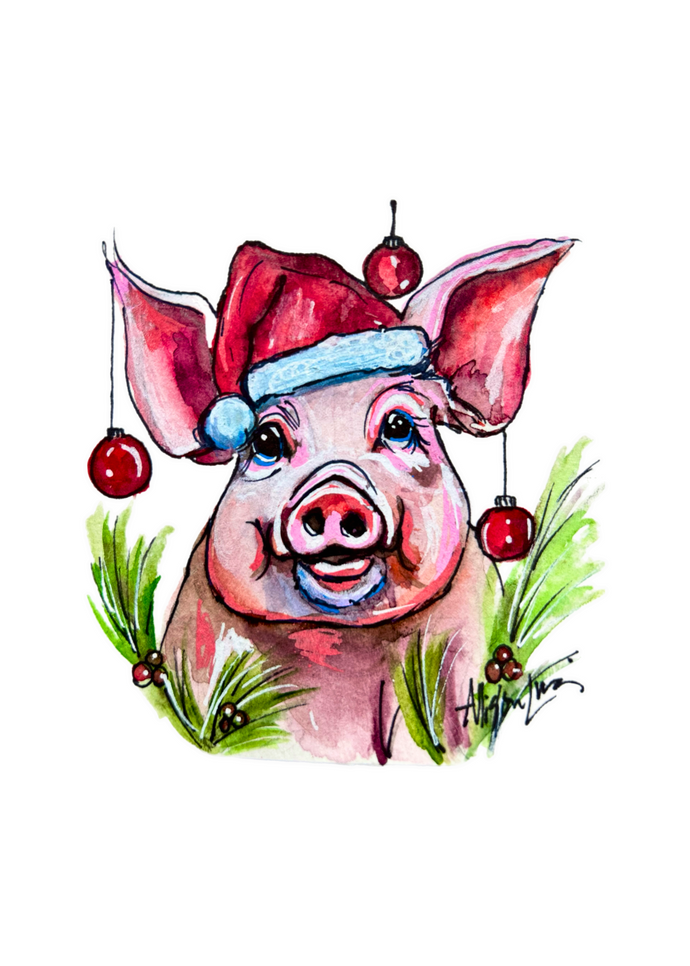 Tigglewinkle Santa Pig 5x7 Giclee Fine Art Print