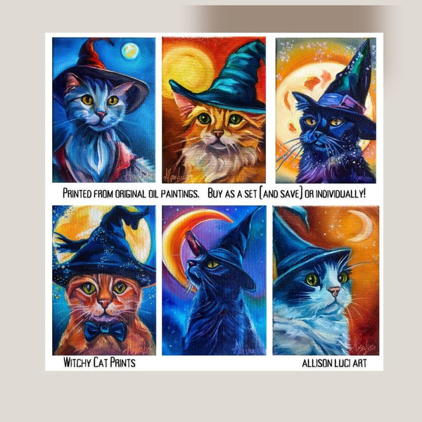Witchy Kitties Collection - 5" x 7" Cat Art Giclee Paper Print "Magic and Light"
