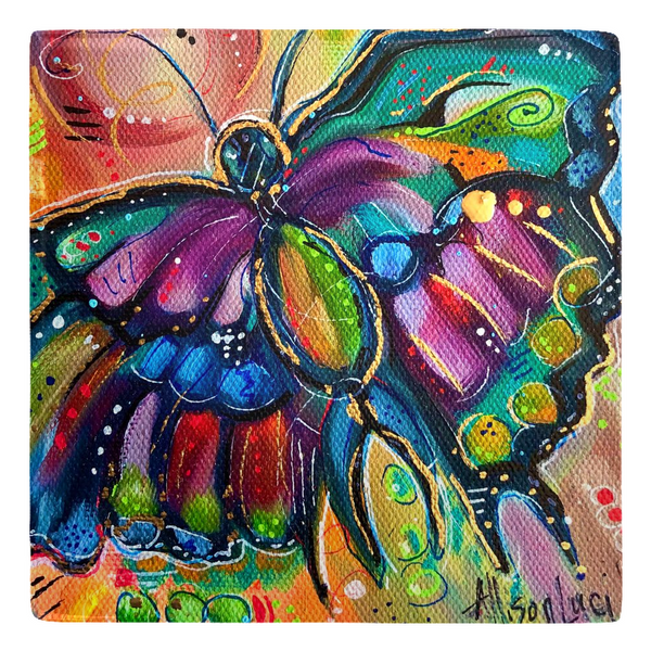 Stained Glass Butterfly Metal Magnet 2x2
