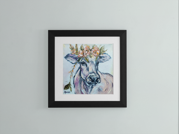 Heidi Cow with Flower Crown Giclee Fine Art Print PRINT STOCK SALE