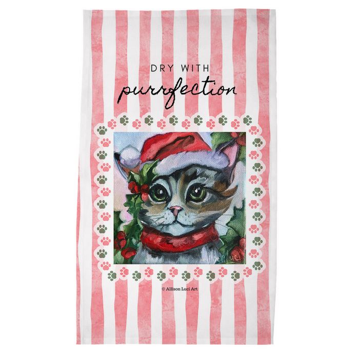 Christmas Santa Kitty Tea Towel - Dry with Purrfection