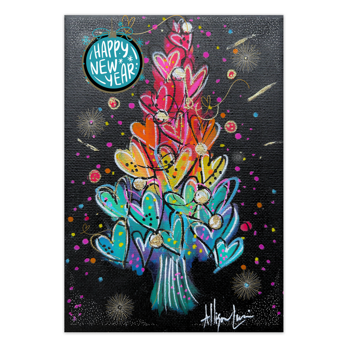 Colorful Tree of Love to Wish a Happy New Year Folded Note Cards - Set of 10