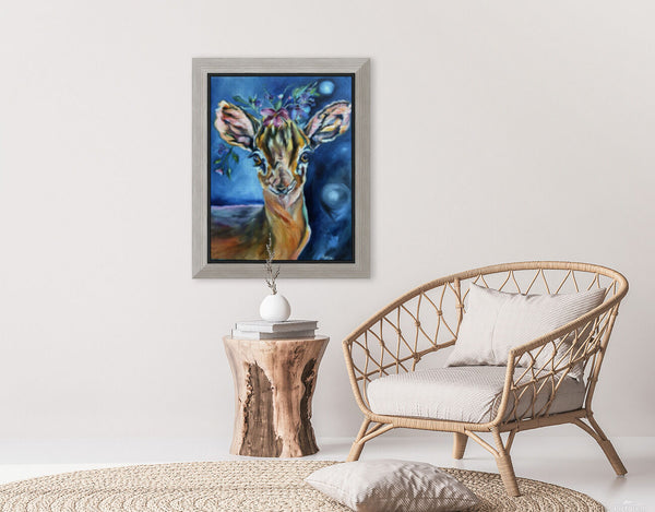 Doe Garden Fairy Deer with Flower CRown Oil Painting Allie for the Soul Allison Luci Art Magical Artwork Mystical Nursery Room Art Decor