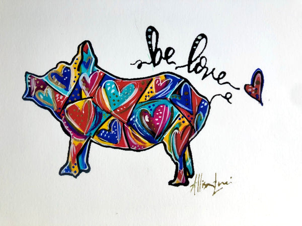 Pig Love Heart Art Giclee Print on Illustration Board 7” x 9”