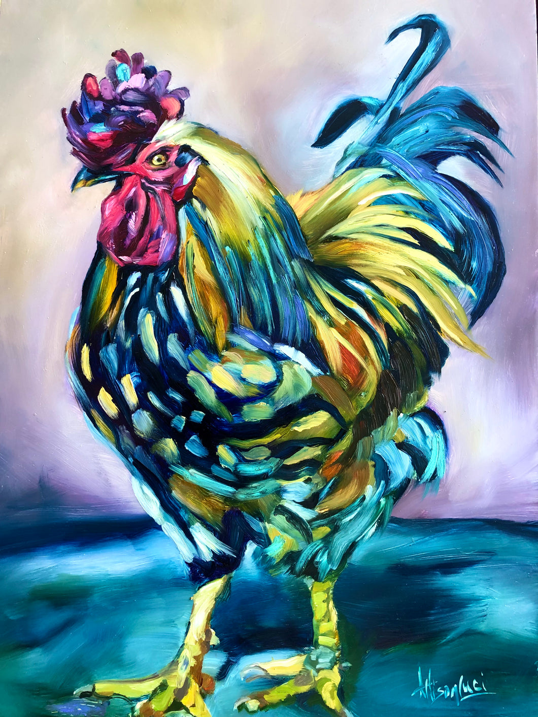Helene, the Chicken Queen Original Oil Painting 12” x 16” on Cradled Gessoboard