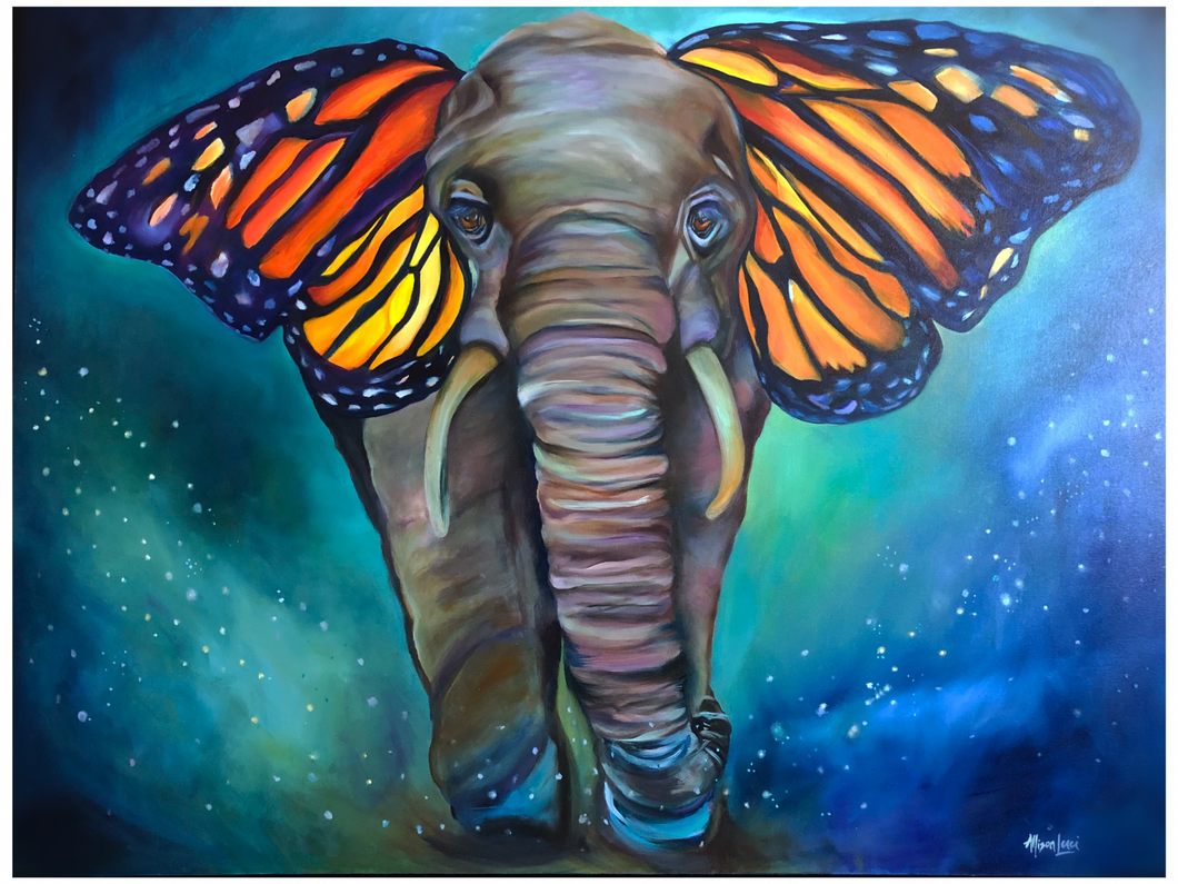 Metamorphosis Elephant Painting with Butterfly Ears Fine Art Paper Print