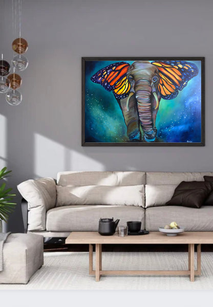 Metamorphosis Elephant Painting with Butterfly Ears Fine Art Paper Print