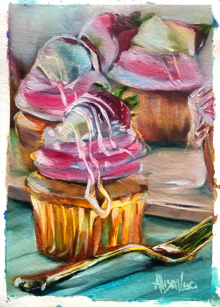ART PRINT Sometimes You Just Need a Cupcake Original Oil Painting 4" x 6" on Paper PRINT STOCK SALE