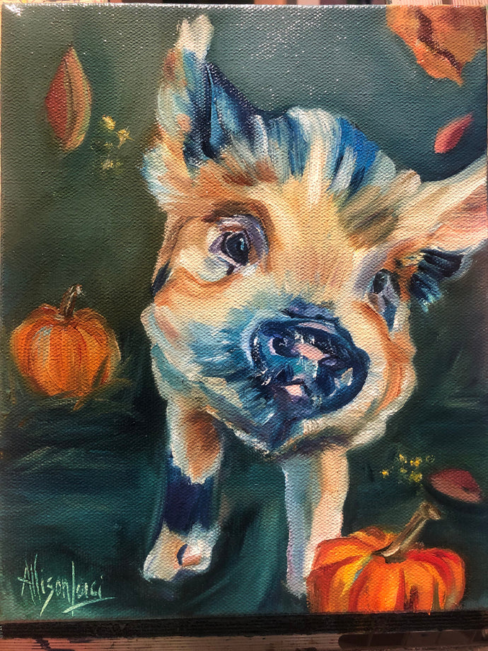 Mikey’s First Fall Pig Painting Fine Art Paper Print - PRINT STOCK SALE