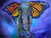 Load image into Gallery viewer, Metamorphosis Purple Tones Elephant with Butterfly Ears Painting Gallery Wrapped CANVAS Print - Multiple Sizes
