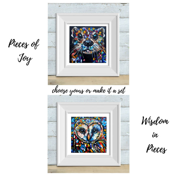 Mosaic Animals Otter and Owl Giclee Paper Print - Choose you animal and size Allison Luci Art