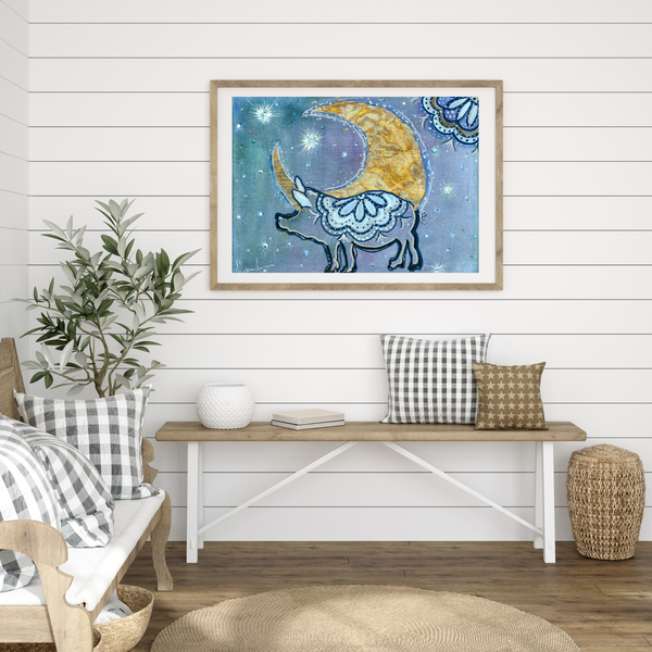 Asleep or Awake I Dream of You Pig Moon Art PAPER Giclee PRINT - Multiple Sizes