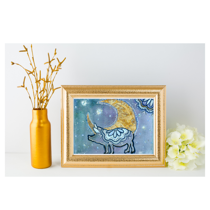 Asleep or Awake I Dream of You Pig Moon Art PAPER Giclee PRINT - Multiple Sizes