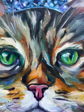Load and play video in Gallery viewer, Sapphire a Beautiful Cat with a Crown of Jewels Original Oil Painting 12” round
