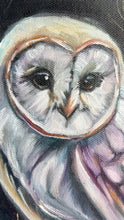 Load and play video in Gallery viewer, Courage in the Darkness Owl Bird Art Original Oil Painting 5” x 7"
