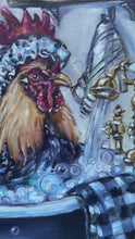 Load and play video in Gallery viewer, Bathing Beauty Chicken in the Bathtub Art Original Oil Painting 11" x 14" OVAL
