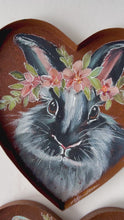 Load and play video in Gallery viewer, Large 8” Painted Bunny Rabbit Rustic Heart Art Free Shipping
