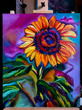 Load image into Gallery viewer, Psychedelic Sunflower Large Original Oil Painting 20&quot; x 24&quot;
