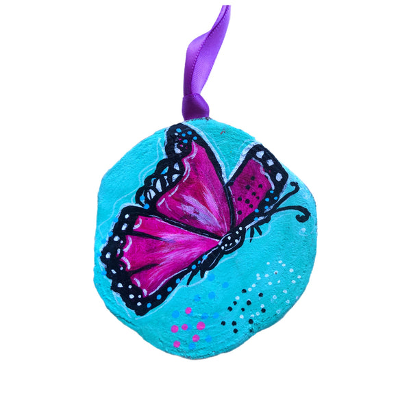 With Brave Wings Butterfly Tree Slice Ornament Hand Painted - Butterfly Spring Collection