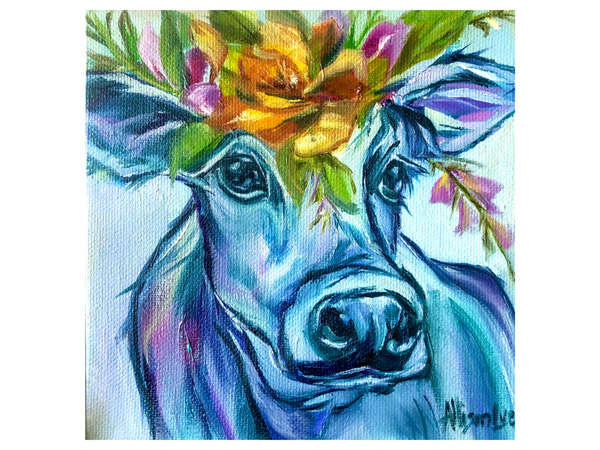 Blue Cow Named Wink - 6 x 6