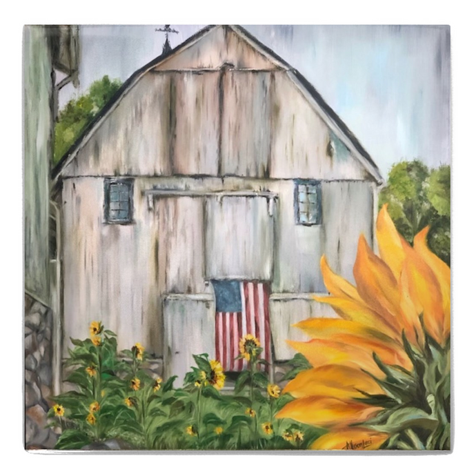 sunflower barn american flag country art magnet allison luci