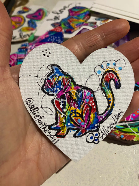 Mini Heart Art Painting Cat Love MAGNET
