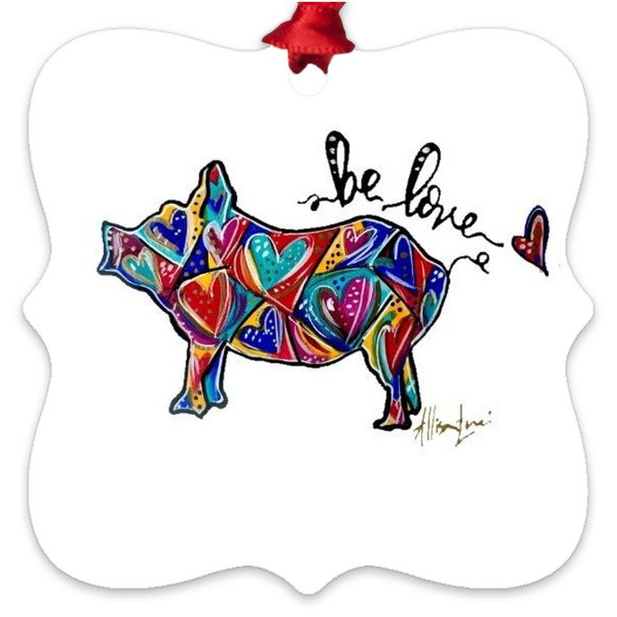 Pig Love Filled with Heart Art Metal Ornament