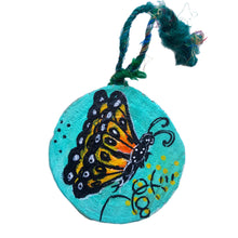 Load image into Gallery viewer, Sunny Butterfly Tree Slice Ornament Hand Painted - Butterfly Spring Collection
