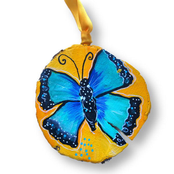 Soar Butterfly Tree Slice Ornament Hand Painted - Butterfly Spring Collection