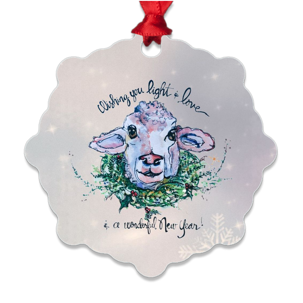Sweet Sheep Holiday Metal Ornament with original Allie for the Soul Design