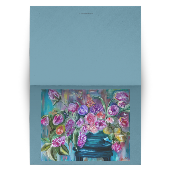 Bouquet of Flower Set of 10, 30, 50 Greeting Cards with Allison Luci Original Art - Dusty Teal