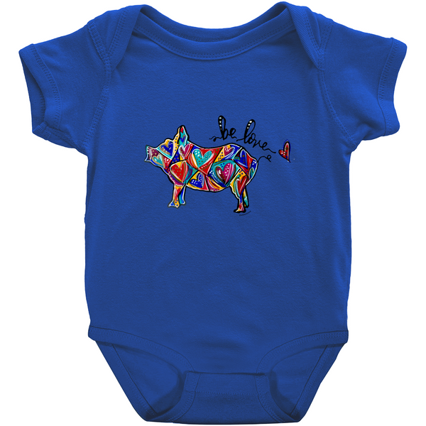 Be Love Piggie Filled with Heart Art Baby Onesie - 4 Colors