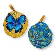 Load image into Gallery viewer, Embracing Change Butterfly Tree Slice Ornament Hand Painted - Butterfly Spring Collection
