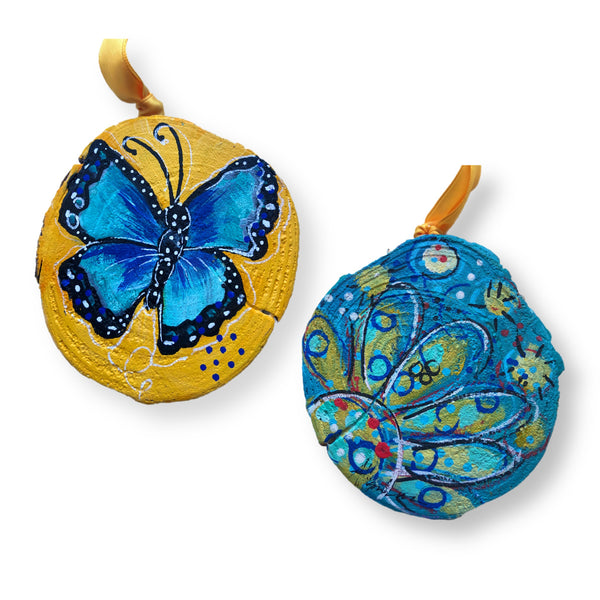 Embracing Change Butterfly Tree Slice Ornament Hand Painted - Butterfly Spring Collection