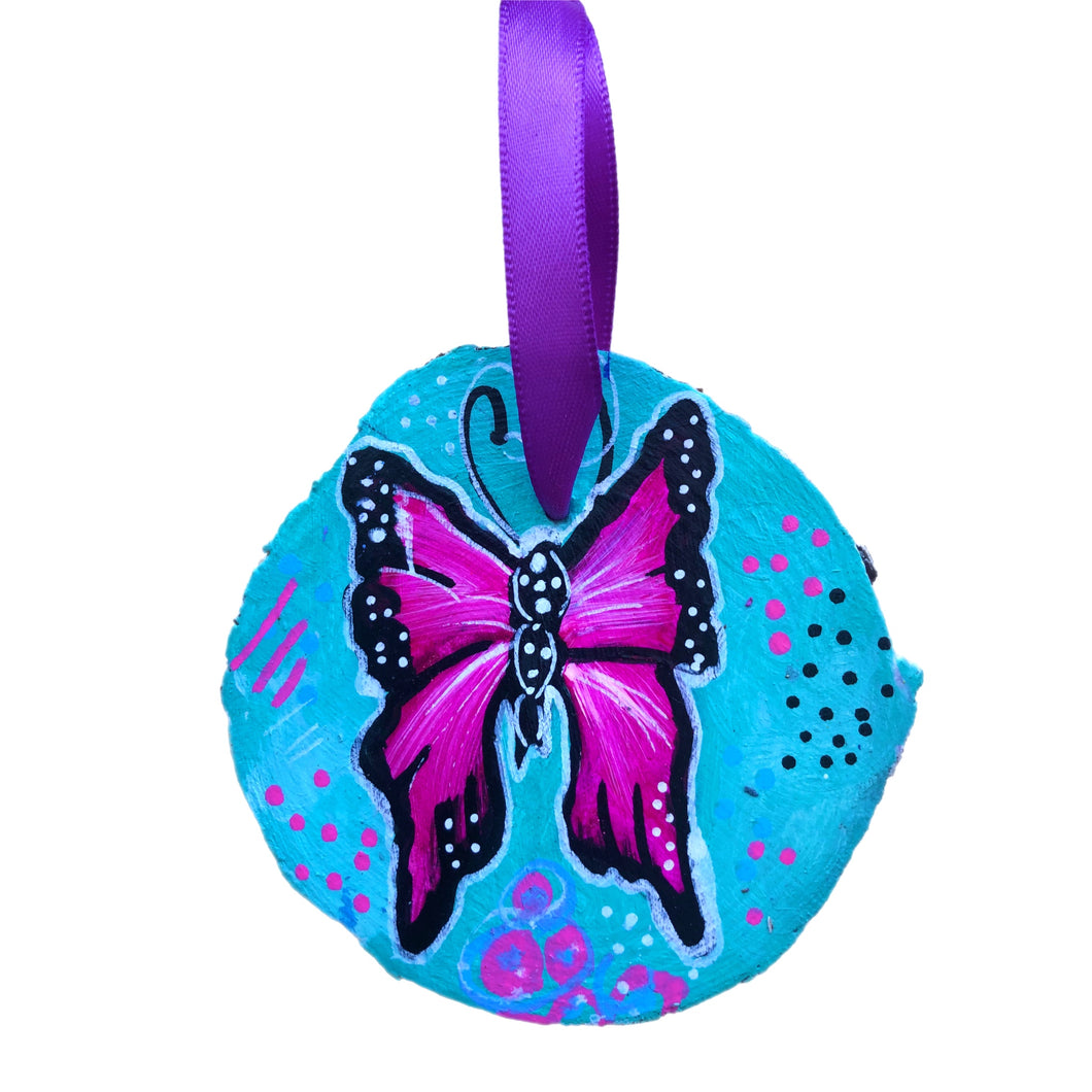 Determination Butterfly Tree Slice Ornament Hand Painted - Butterfly Spring Collection