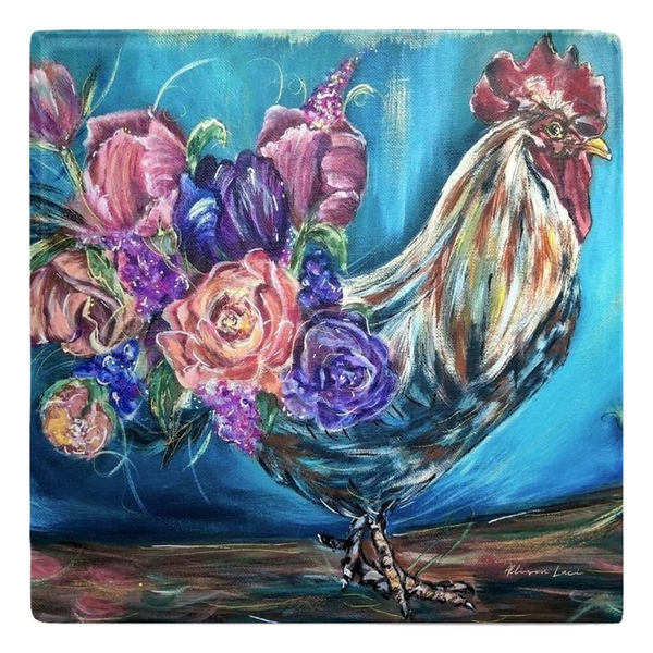 Rooster with Flower Feathers Metal Magnets