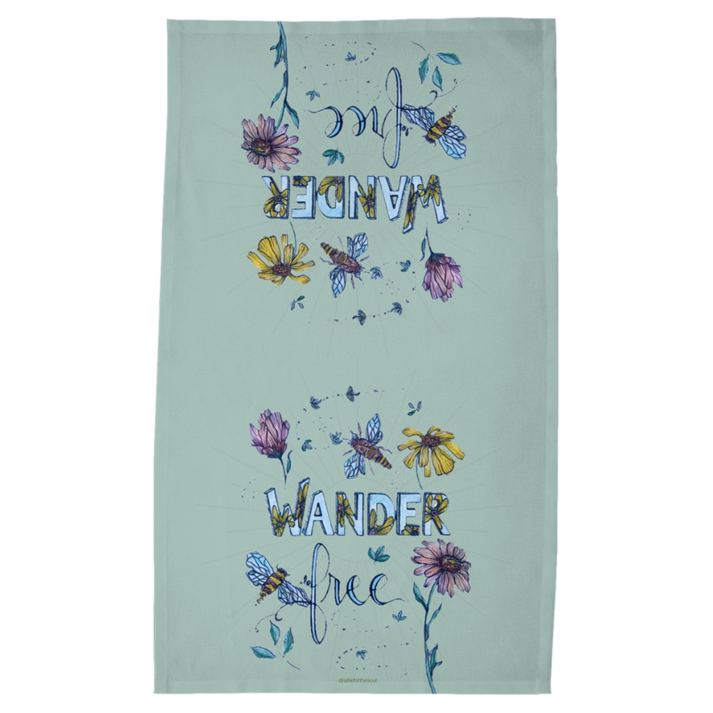 Tea Towels with daisies and bees - Wander Free - Sage Green