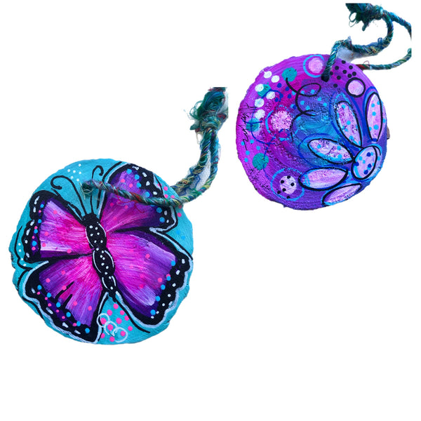 She Began to Fly Butterfly Tree Slice Ornament Hand Painted - Butterfly Spring Collection