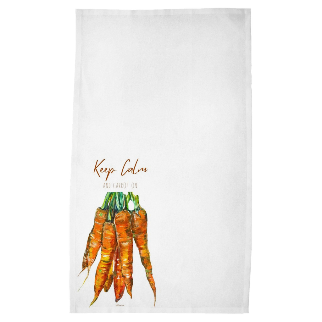 Keep Calm and Carrot On Kitchen Art Tea Towel - WHITE