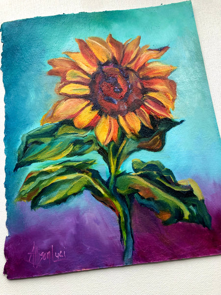 Nothing Can Dim the Light That Shines from Within Sunflower Original Oil Painting 8" x 10"