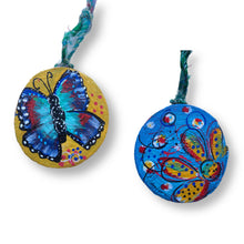 Load image into Gallery viewer, Colors of the Spirit Butterfly Tree Slice Ornament Hand Painted - Butterfly Spring Collection
