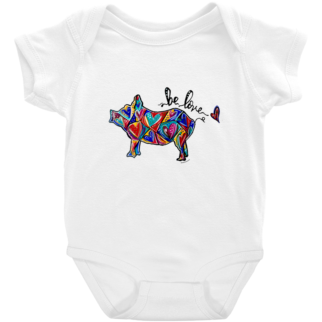Be Love Piggie Filled with Heart Art Baby Onesie - 4 Colors