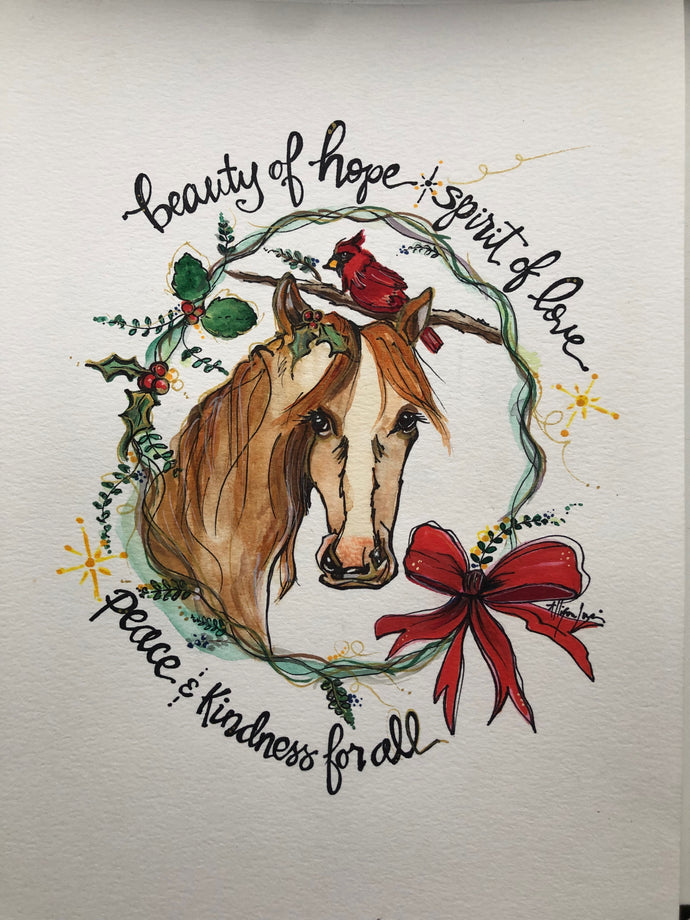 Original Watercolor Painting Horse Art Red Cardinal Hope Kindness